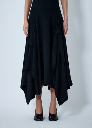 Yohji Yamamoto Paneled Flare Midi Skirt Black yoy0262007