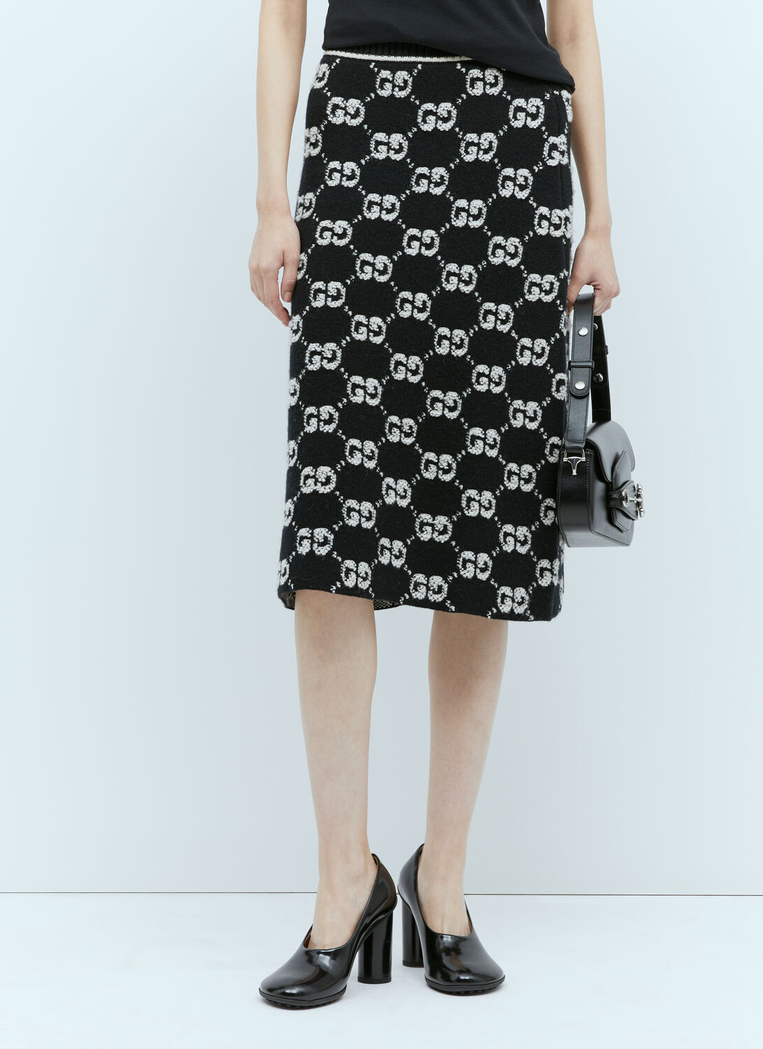 Gucci Gg Wool Bouclé Jacquard Midi Skirt In Black