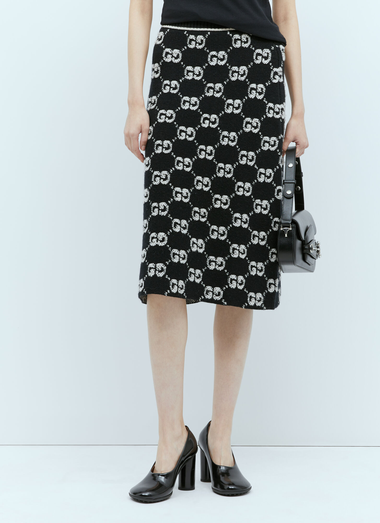 Shop Gucci Interlocking Gg Wool Midi Skirt In Black