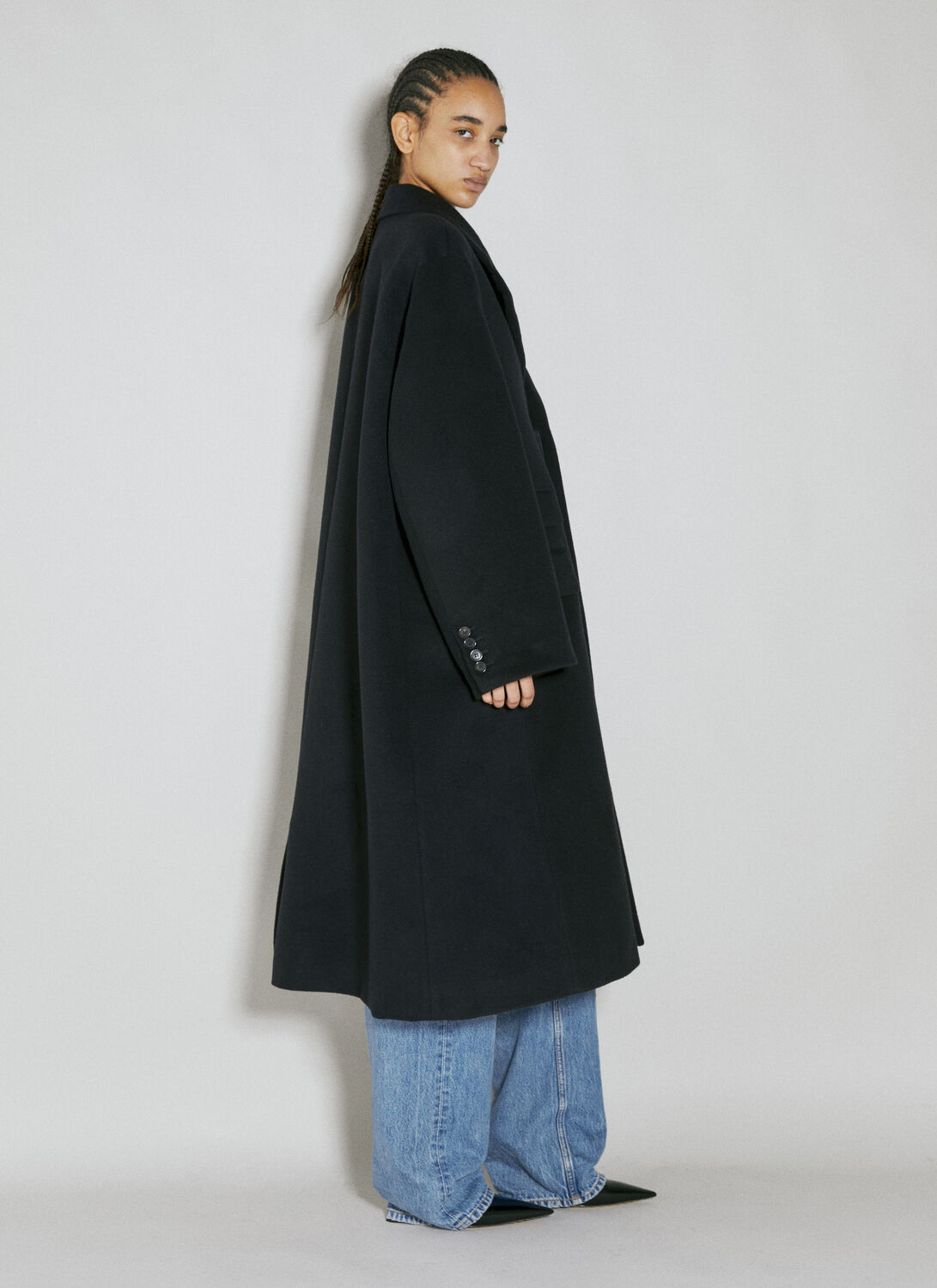 Saint Laurent Wool Tailored Maxi Coat In Black