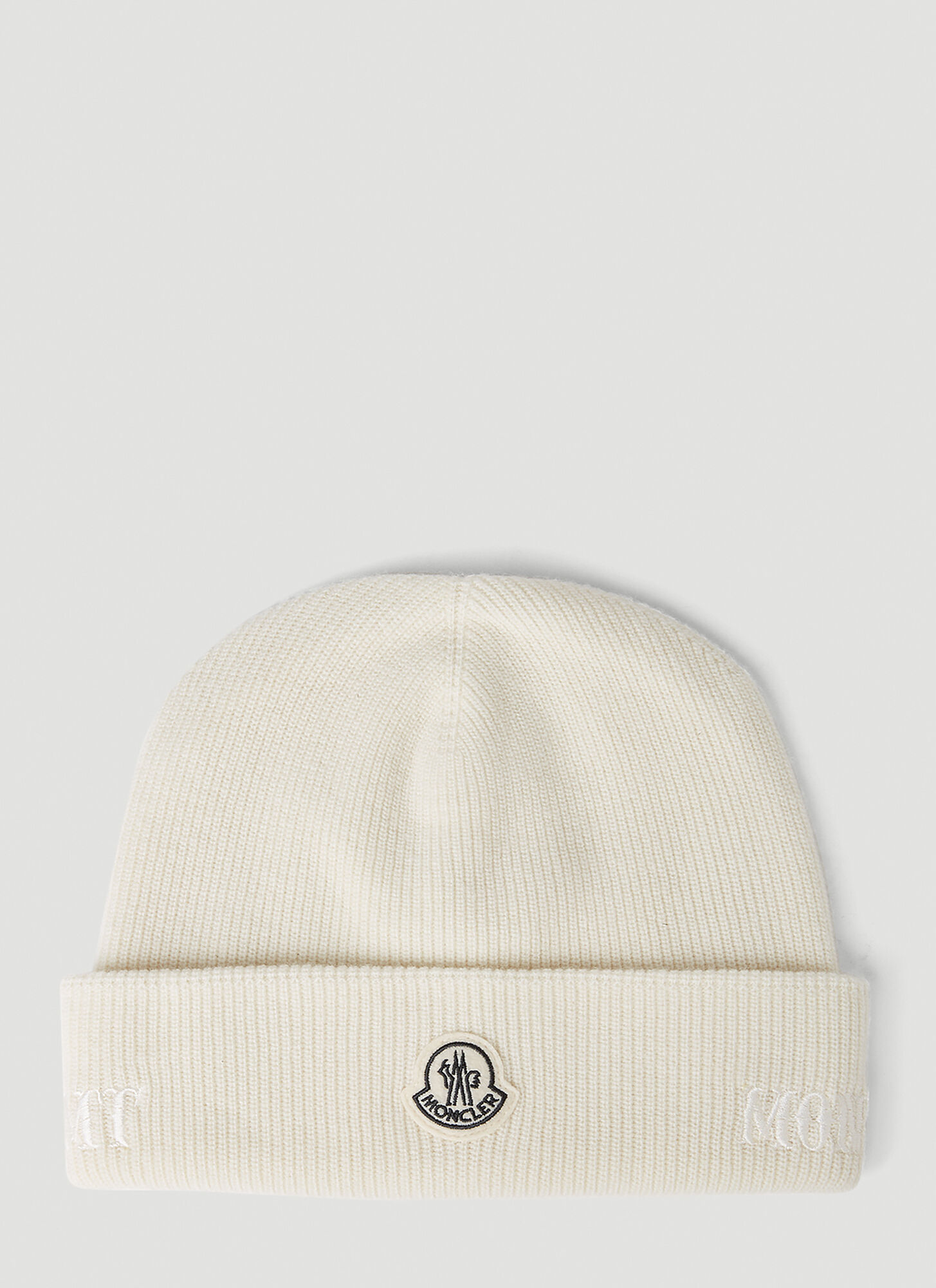 Moncler Genius Logo Embroidery Beanie Hat In White