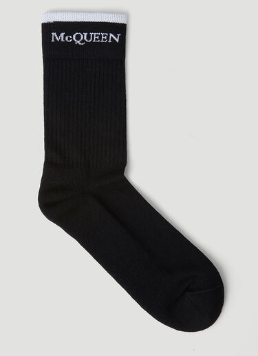 Alexander McQueen Reversible Logo Trim Socks Black amq0148035