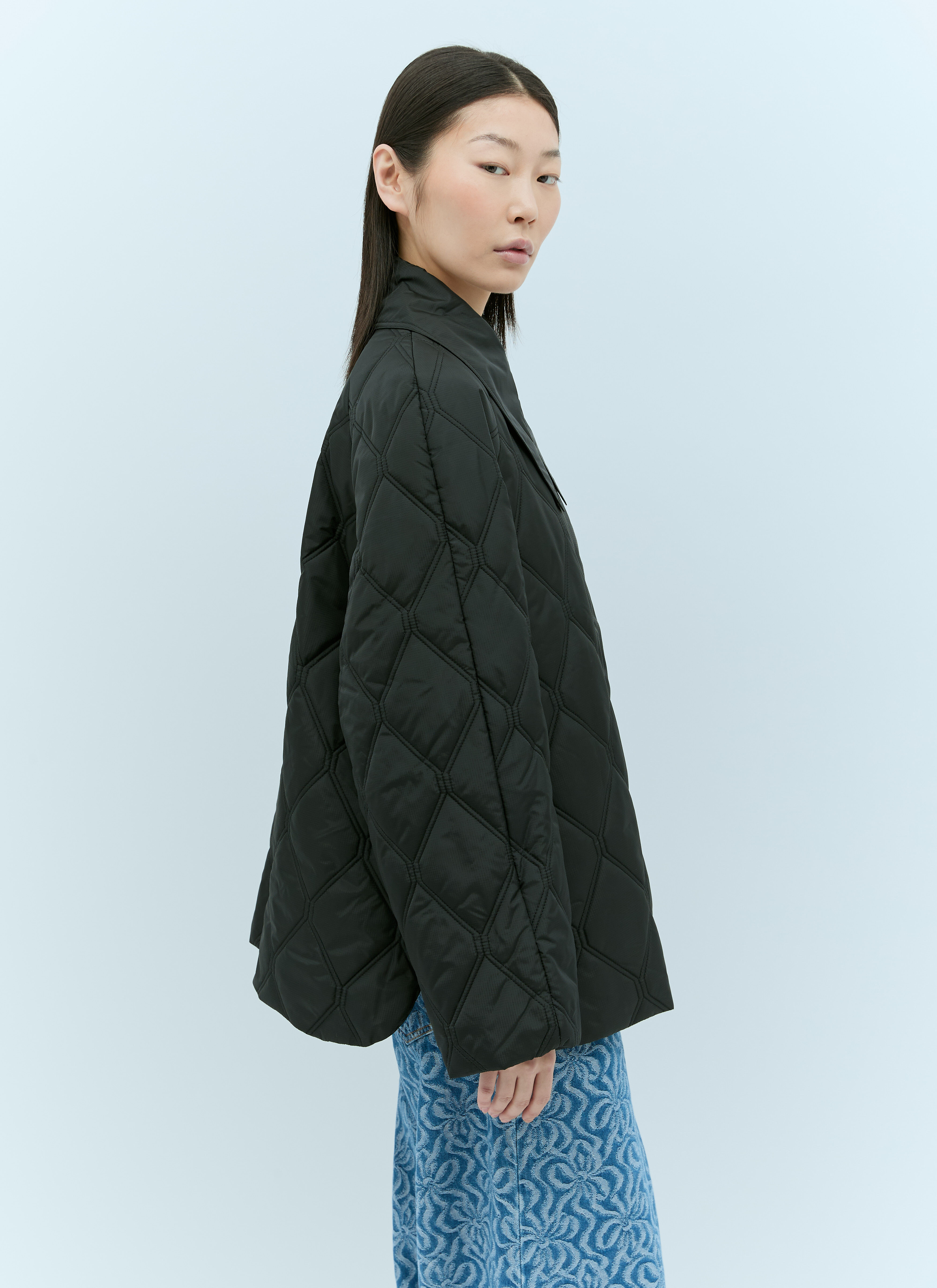 GANNI Ripstop Quilted Jacket in Black fur Damen LN CC