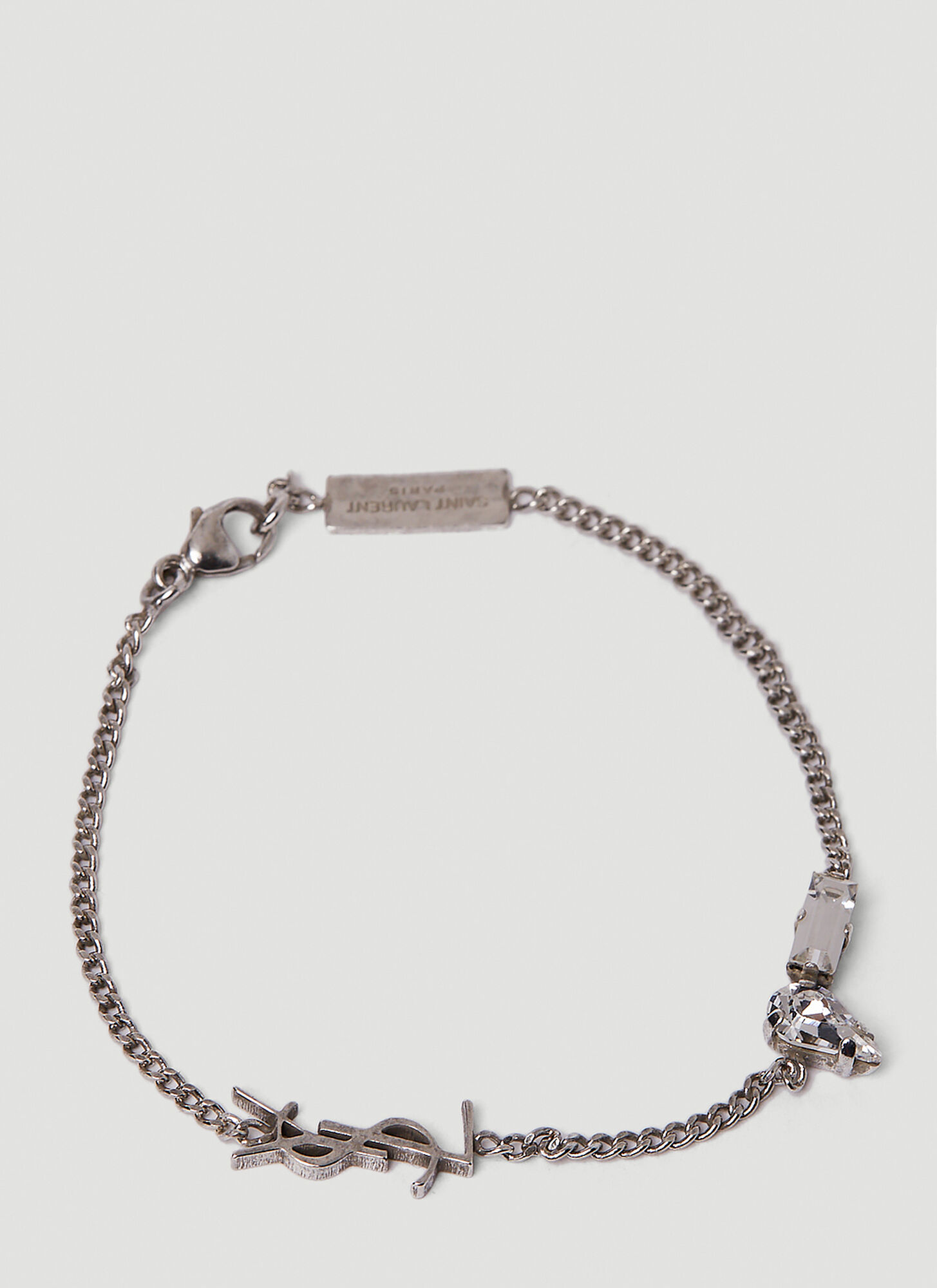 Saint Laurent Monogram-logo Gemstone Bracelet In Silver