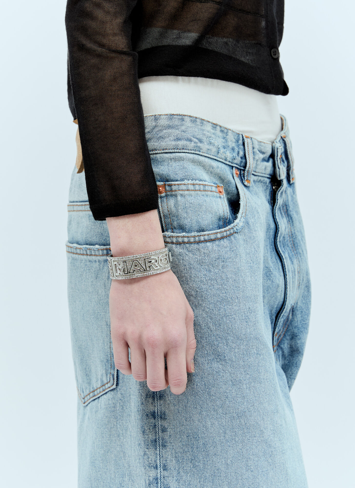 Marc Jacobs Women Monogram Crystal Cuff In Silver