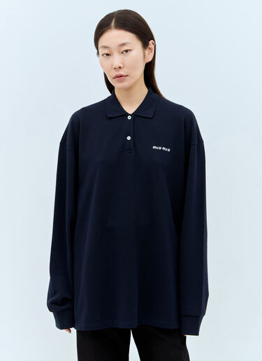 Miu Miu Logo Embroidery Polo Top Navy miu0257005
