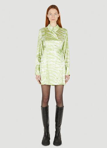 GANNI Zebra Print Wrap Dress Green gan0247002