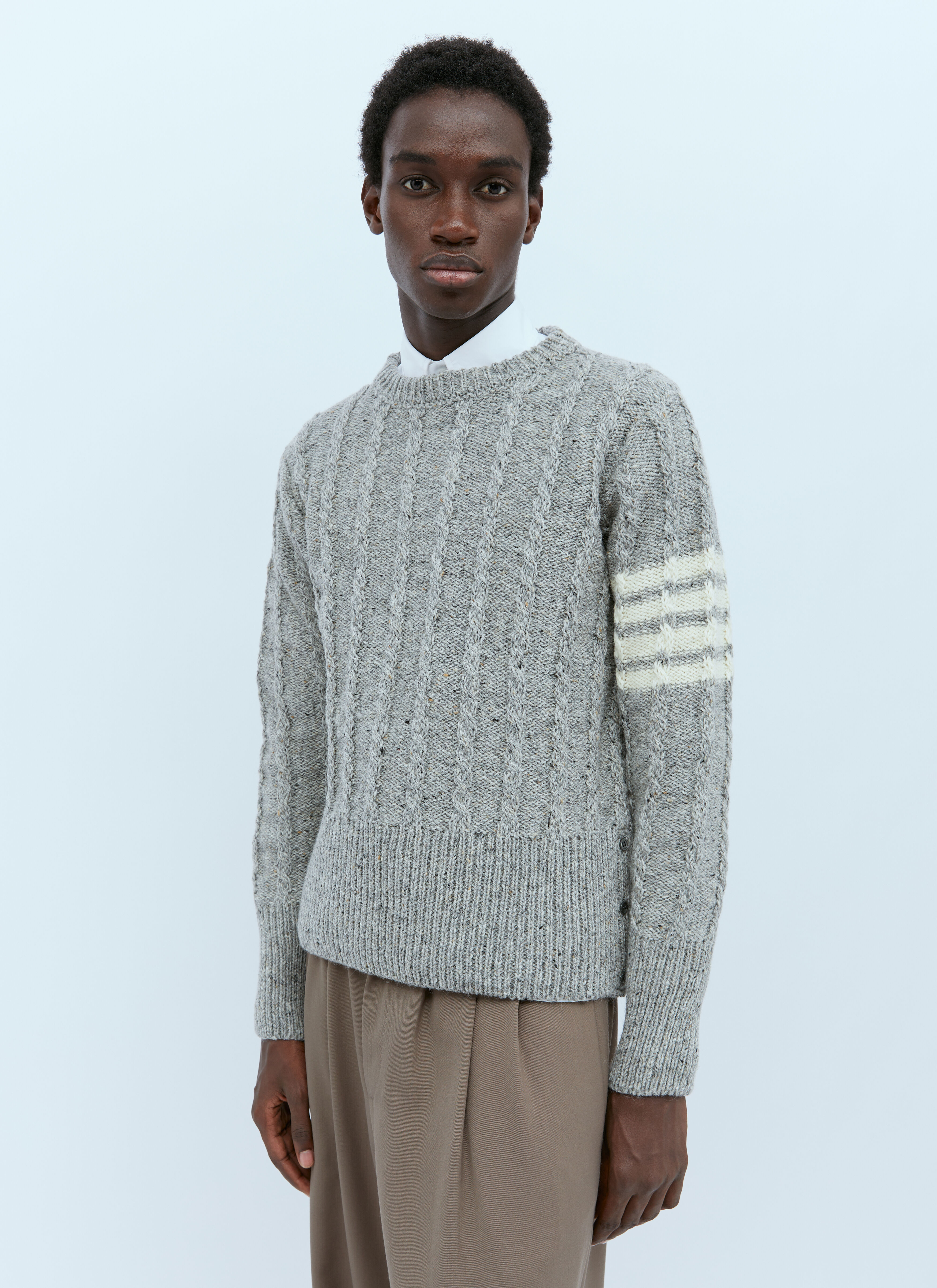 Cable knit grey sweater on sale