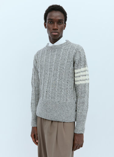 Thom Browne Twist Cable Knit Sweater With Four-Bar Strip Grey thb0153006