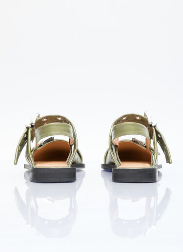 GANNI Feminine Buckle Ballerina Flats Green gan0256033