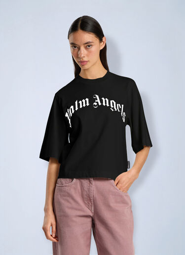 LN-CC® - Palm Angels: Curved Logo Boxy T-Shirt - Black Palm Angels Curved Logo Boxy T-Shirt Black pma0266213