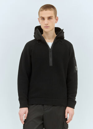 C.P. Company Nylon Hood Wool Cardigan Black pco0158002