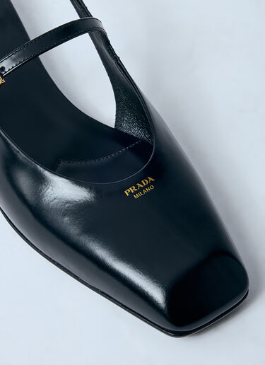 Prada Leather Slingback Ballerina Pumps Black pra0259003
