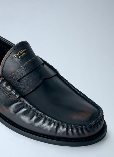 LN-CC® - Prada: Antiqued Leather Loafers - Dark Brown Prada Antiqued Leather Loafers Dark Brown pra0166218