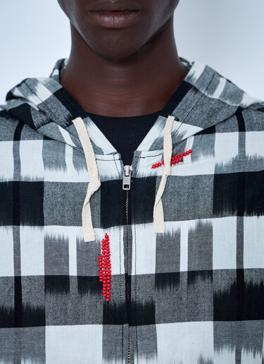 LN-CC® - NOMARHYTHM TEXTILE: Ikat Check Hoody - Grey NOMARHYTHM TEXTILE Ikat Check Hoody Grey nom0164007
