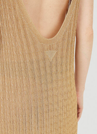 Prada Metallic Cabel Knit Dress Gold pra0251011