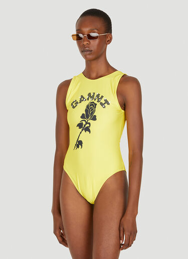 GANNI Logo Print Swimsuit Yellow gan0251051