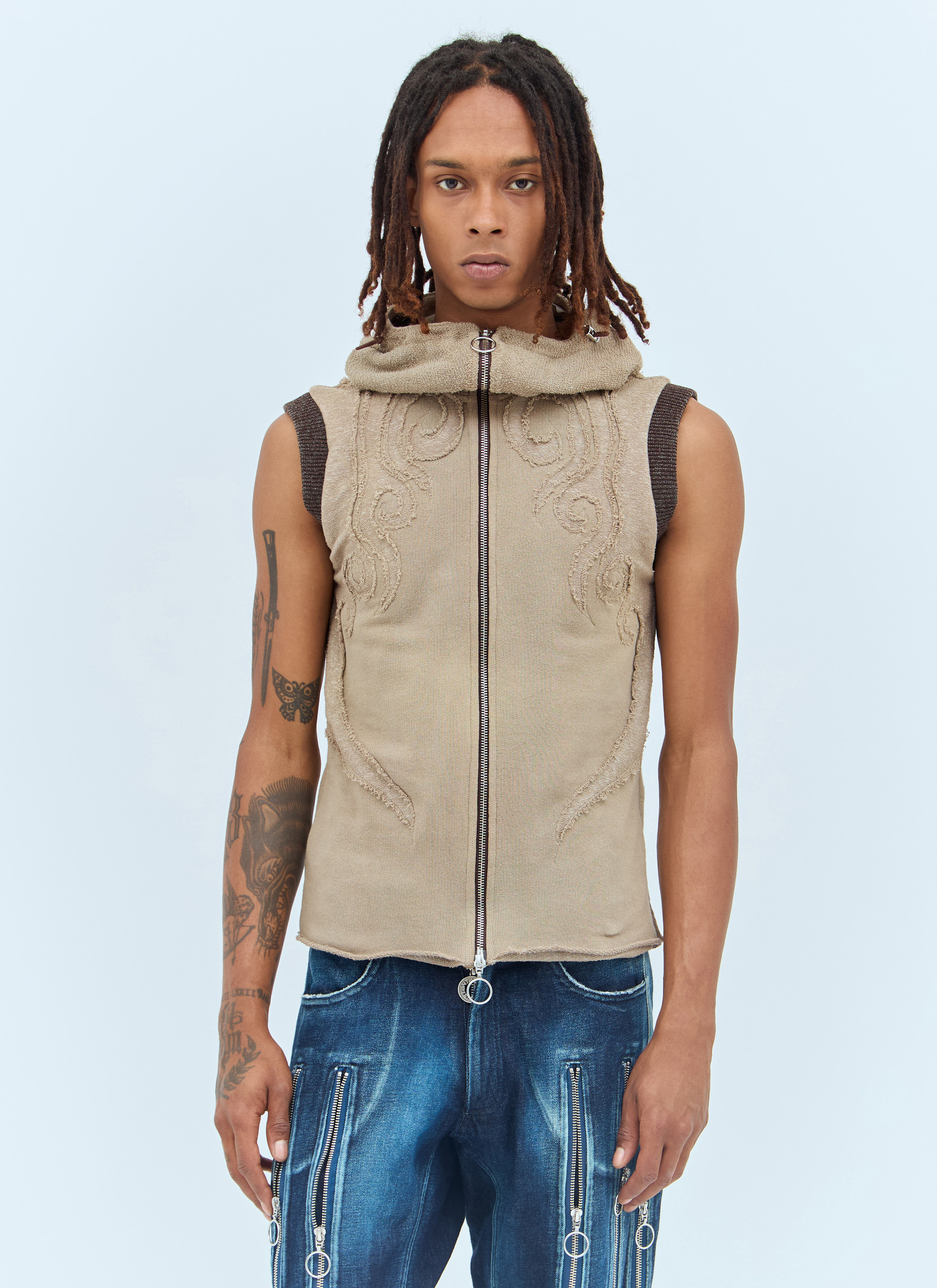 最初の  Charlie Constantinou Beige in Vest Hooded Applique Men's' トップス