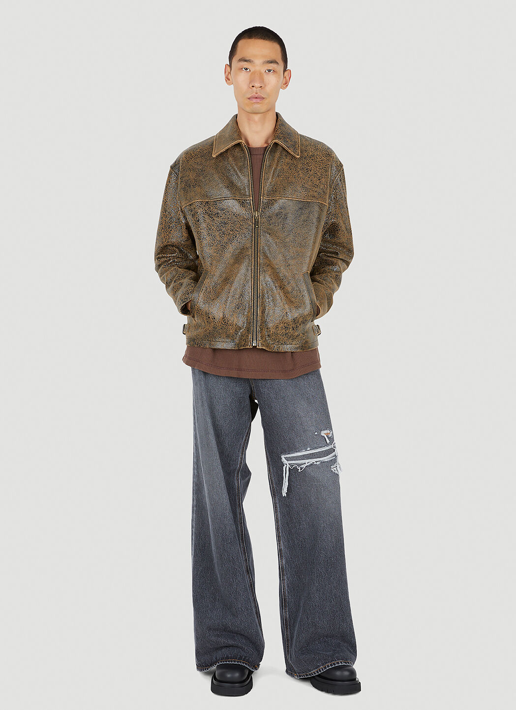 Guess beige leather jacket top