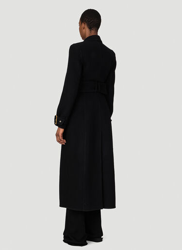 Balmain Belted Double-Breasted Wool Long Coat Black bln0253004