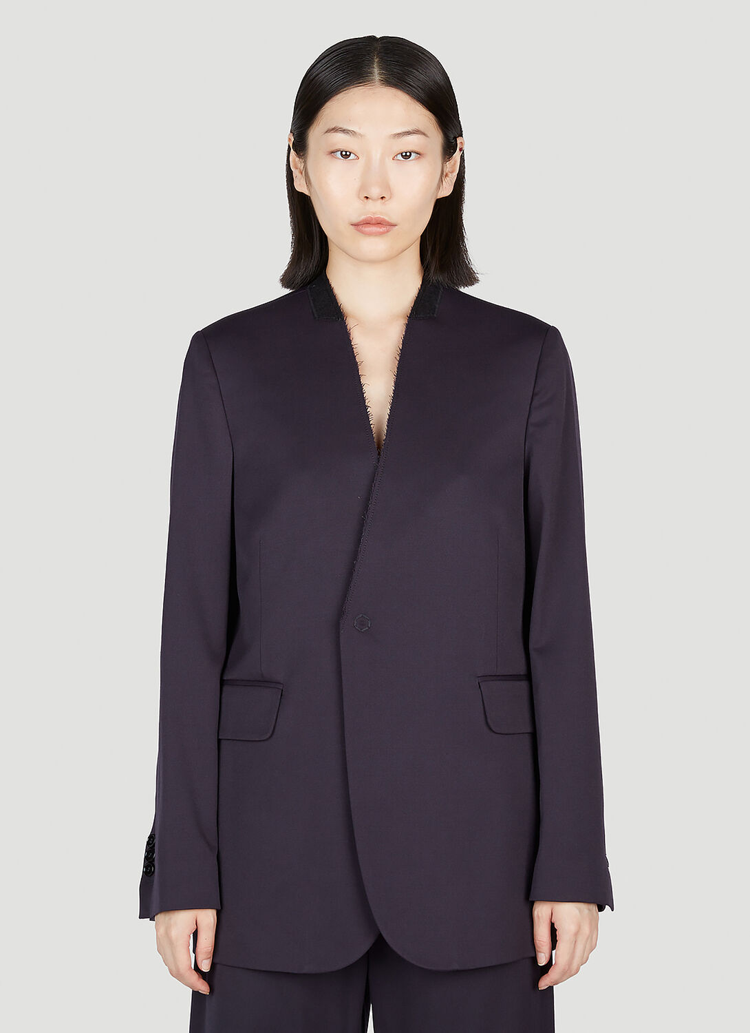 Shop Mm6 Maison Margiela Collarless Blazer In Navy