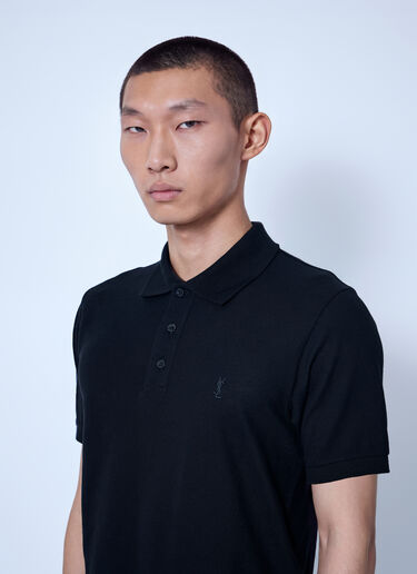 LN-CC® - Saint Laurent: Embroidered Logo Polo Shirt - Black Saint Laurent Embroidered Logo Polo Shirt Black sla0166016