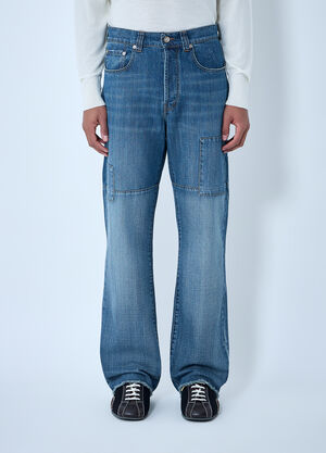 Wales Bonner Patched Slub Wide-Leg Jeans Blue wbn0164001