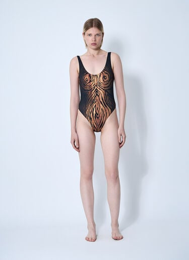 Jean Paul Gaultier Wood Print Swimsuit Black jpg0261013