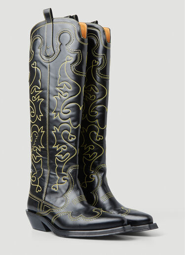 GANNI Embroidered Western Boots Black gan0251038
