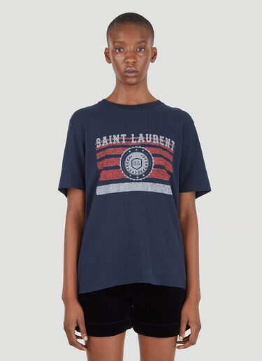 Saint Laurent Logo Print T-Shirt Blue sla0245035