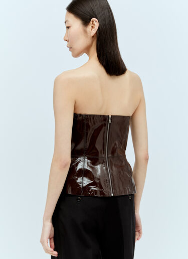 Dries Van Noten Patent Leather Bustier Top Brown dvn0254002