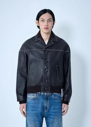 Wales Bonner Leather Button-Up Jacket Dark Brown wbn0164008