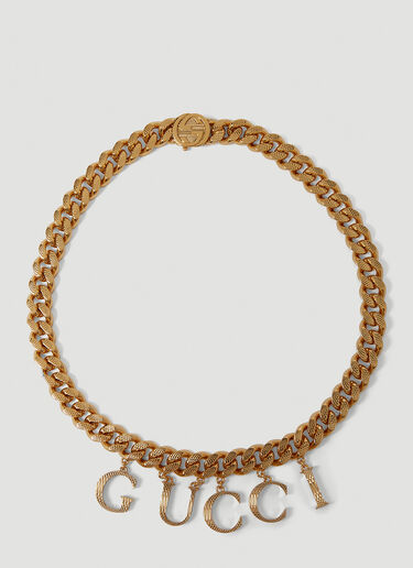 Gucci Logo Script Curb Chain Necklace Gold guc0250244