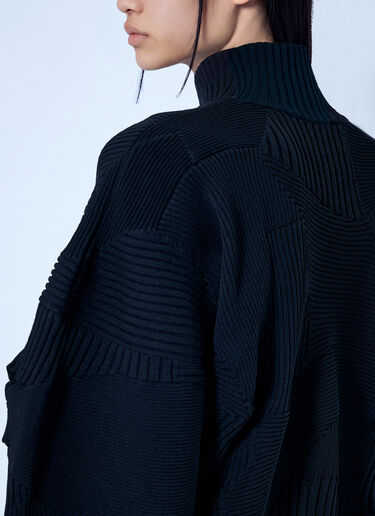 LN-CC® - Issey Miyake: Kone Kone Ribbed Knitted Jacket - Black Issey Miyake Kone Kone Ribbed Knitted Jacket Black ism0265013