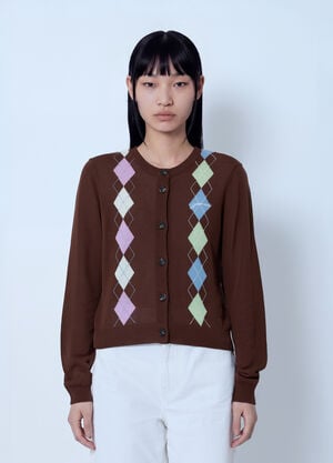 GANNI Light Cotton Argyle Cardigan Brown gan0265019