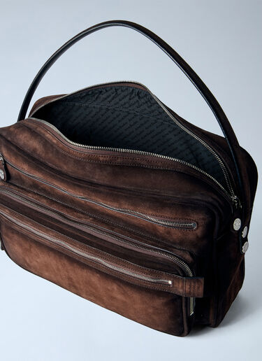 LN-CC® - Acne Studios: Camero Party Suede Shoulder Bag - Dark Brown Acne Studios Camero Party Suede Shoulder Bag Dark Brown acn0265033