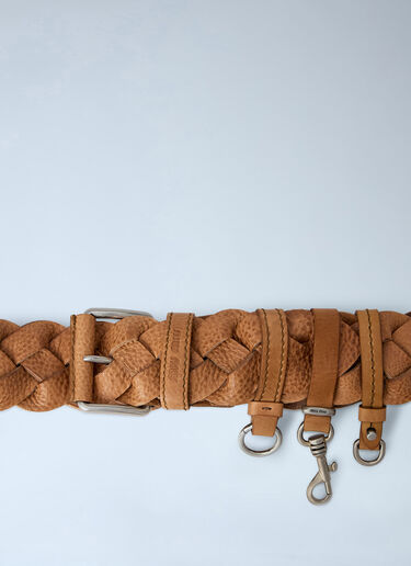 Miu Miu Braided Leather Belt with Hook Attachments Brown miu0264110