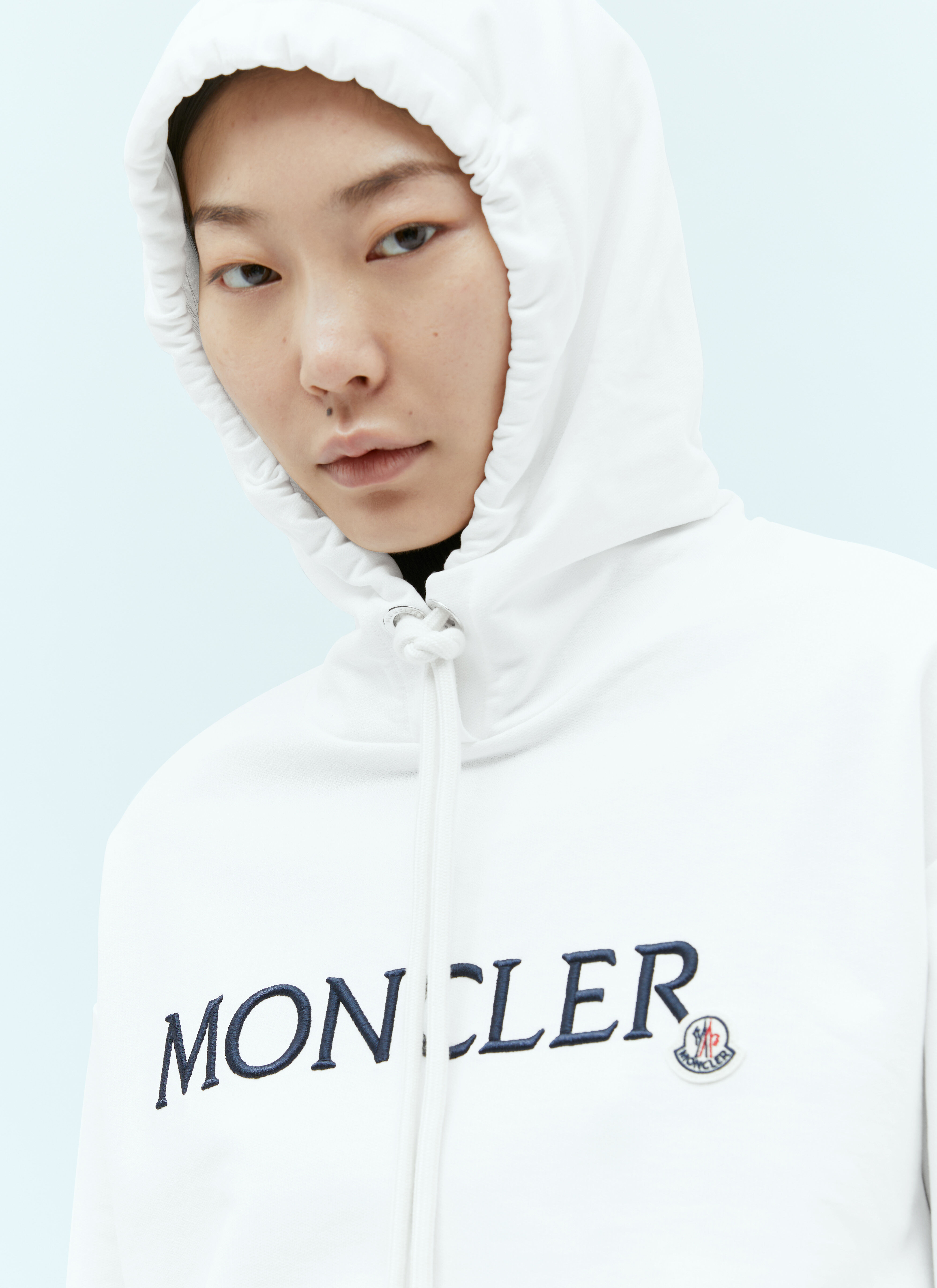 Moncler Women s Logo Embroidery Hooded Sweatshirt in White LN CC