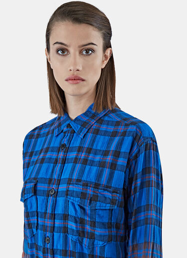 Saint Laurent Long Checked Shirt Dress Blue sla0223027