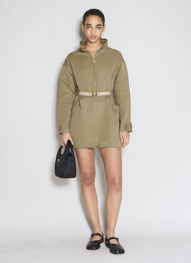 Prada Half-Zip Long Sleeve Dress Khaki pra0256008