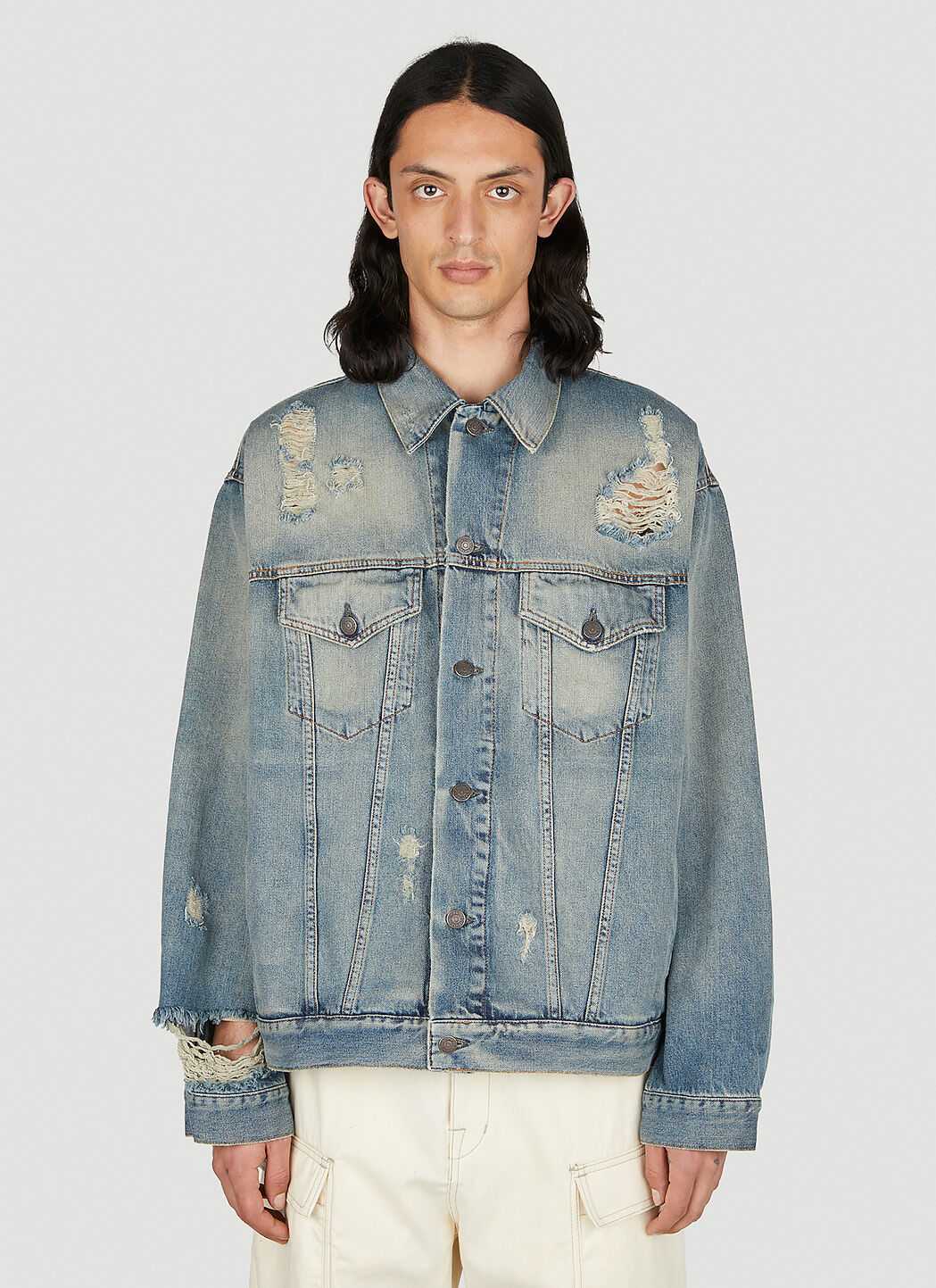 Acne Studios Distressed Denim Jacket in Blue LN CC