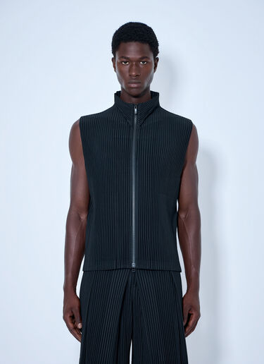 LN-CC® - Homme Plissé Issey Miyake: ノースリーブ リブ編みジレ - 黒 Homme Plissé Issey Miyake ノースリーブ リブ編みジレ 黒 hmp0165001