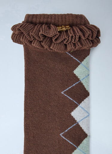 GANNI Argyle Ruffle Cuff Socks Brown gan0265047