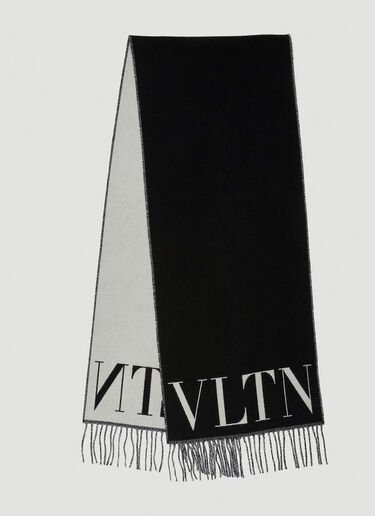Valentino Fringe Logo Jacquard Scarf Black val0149059