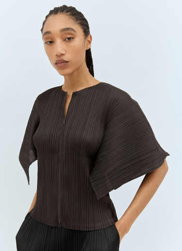 Pleats Please Issey Miyake 캡 슬리브 탑 브라운 plp0258004