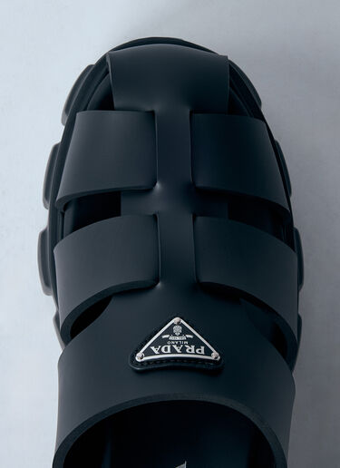 Prada Logo Plaque Rubber Sandals Black pra0260008