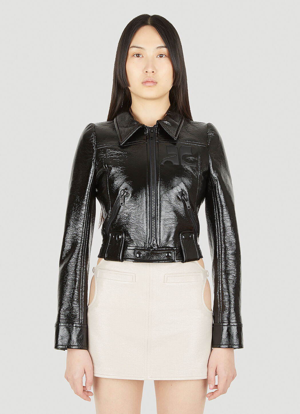Courr ges Vinyl Cropped Jacket in Black LN CC