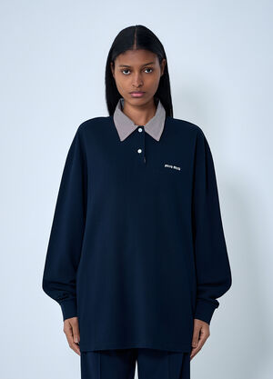 Miu Miu Collared Long Sleeve Polo Shirt Blue miu0263058
