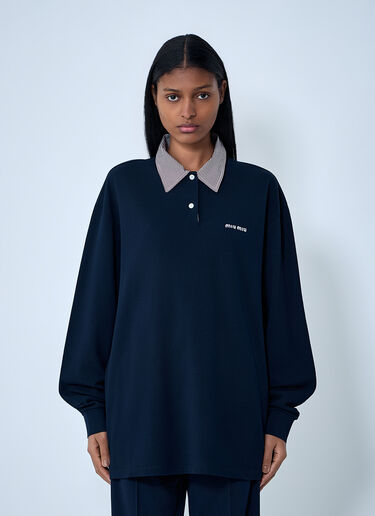 Miu Miu Collared Long Sleeve Polo Shirt Blue miu0263058