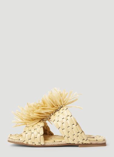 Dries Van Noten Fringe Embellished Raffia Slides Beige dvn0255001